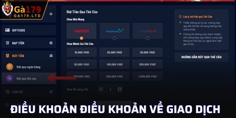 Những điều khoản về các giao dịch nạp và rút 